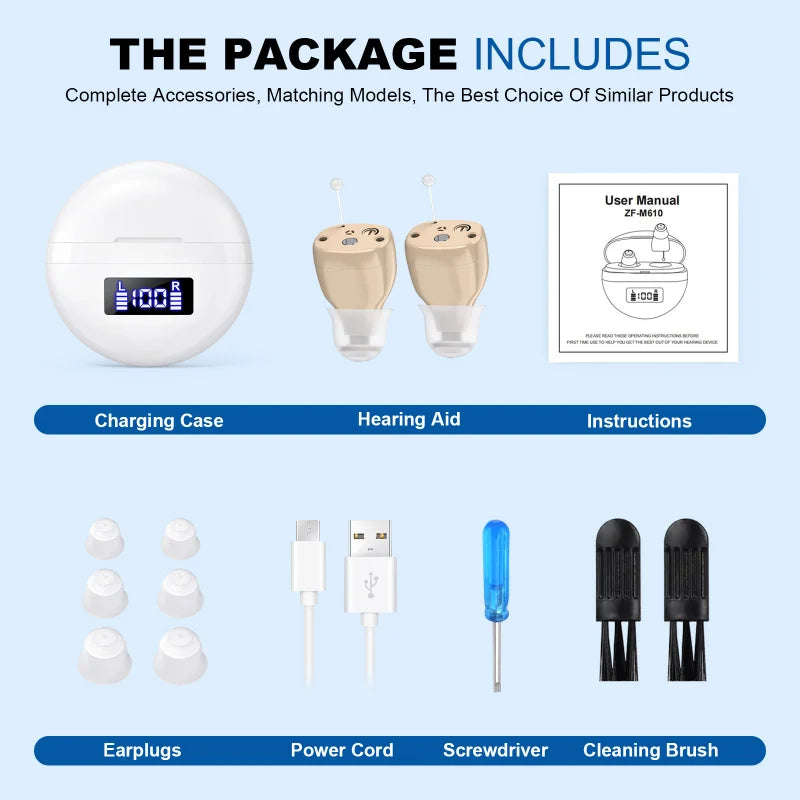 Rechargeable Hearing Aid For The Elderly With Noise Reduction Function, Digital Display, No Whistling Magnetic Hearing Aids, CIC