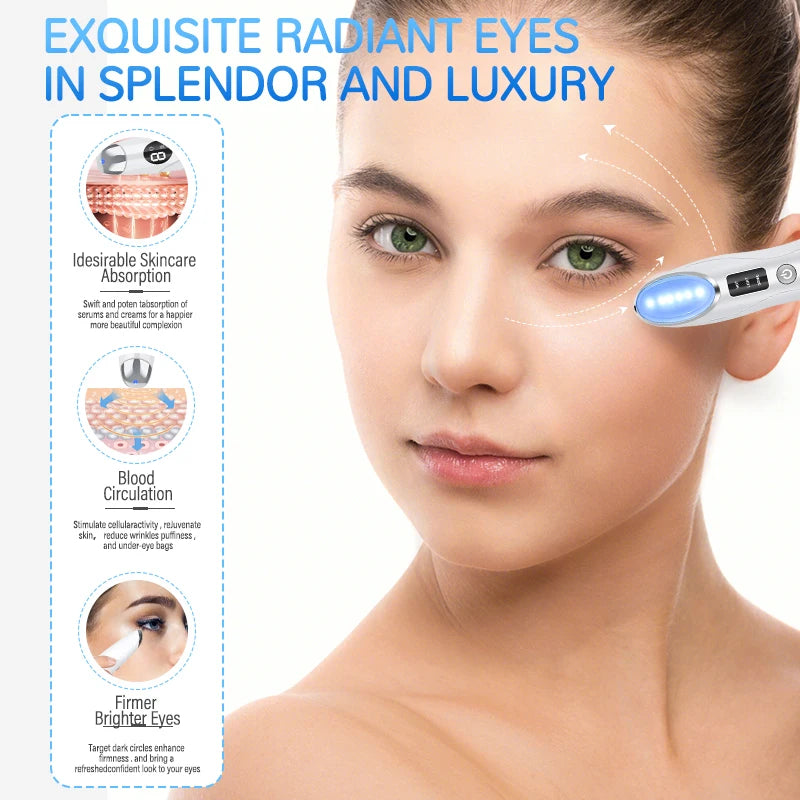 3 in 1 Eye Care Beauty Device Facial Massager LED Photon Light Wand for Relax Eye Dark Circles Eye Bags Puffiness Skincare Tool