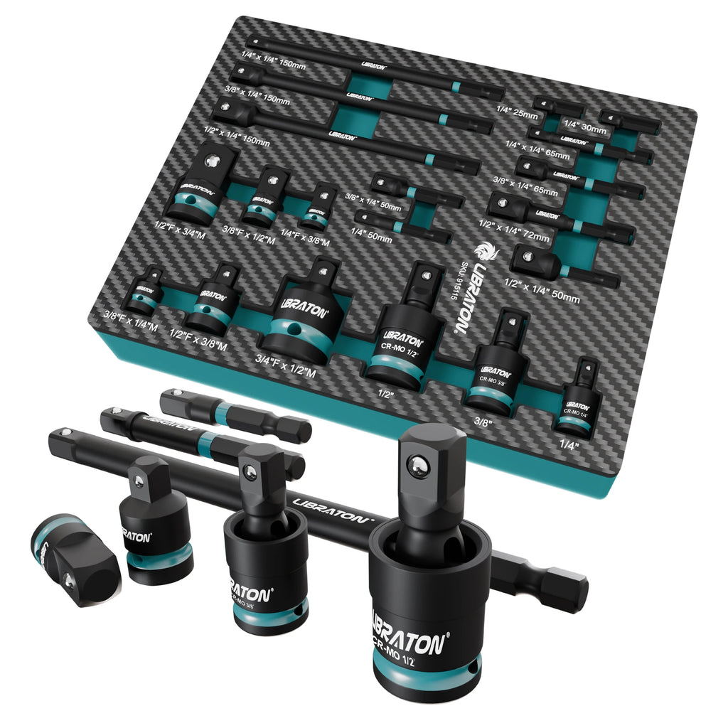 LIBRATON 20Pcs Impact Socket Adapter with Socket Reducer, Universal Seals, Socket Holder Adapter, XPE Box, for Auto Repair