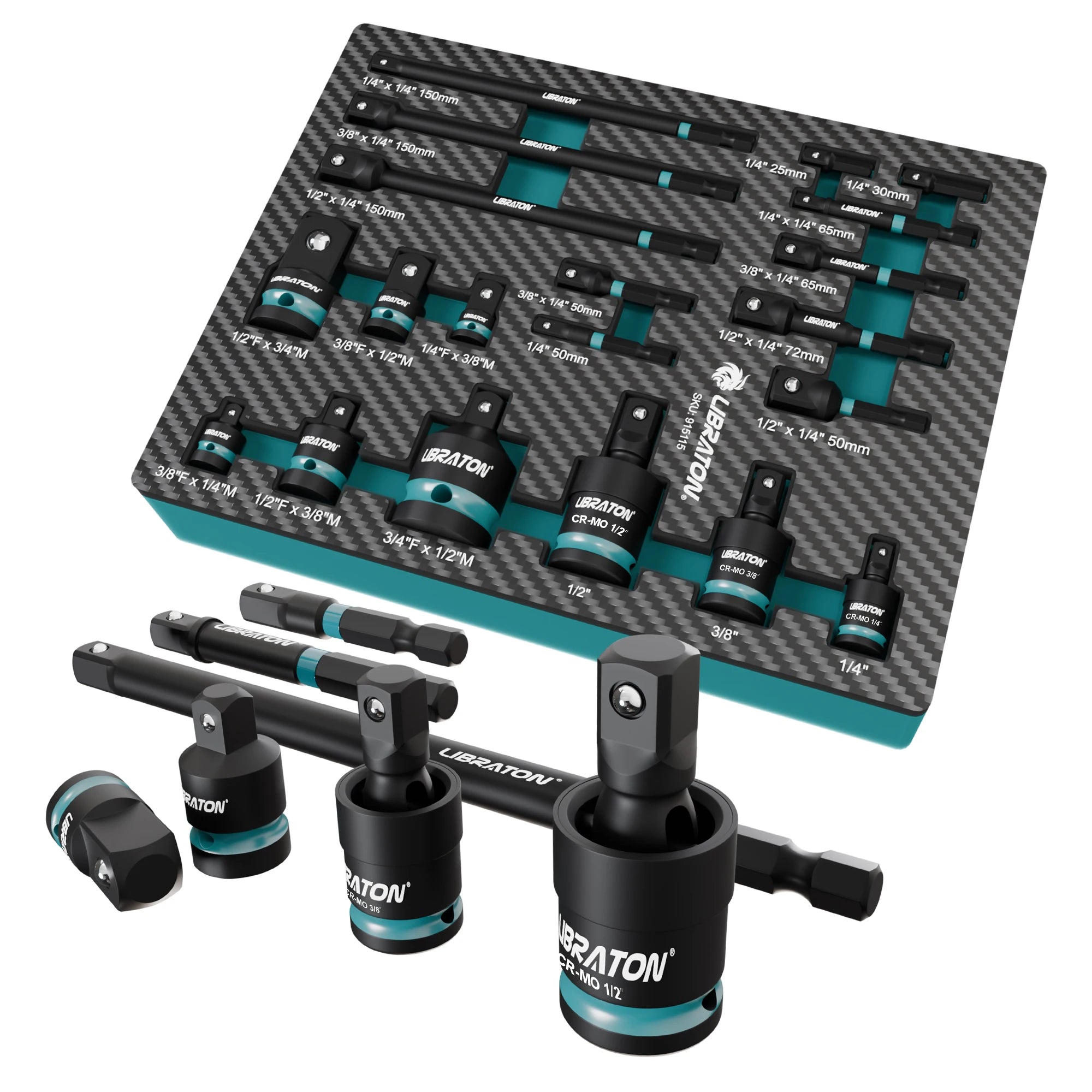 LIBRATON 20Pcs Impact Socket Adapter with Socket Reducer, Universal Seals, Socket Holder Adapter, XPE Box, for Auto Repair