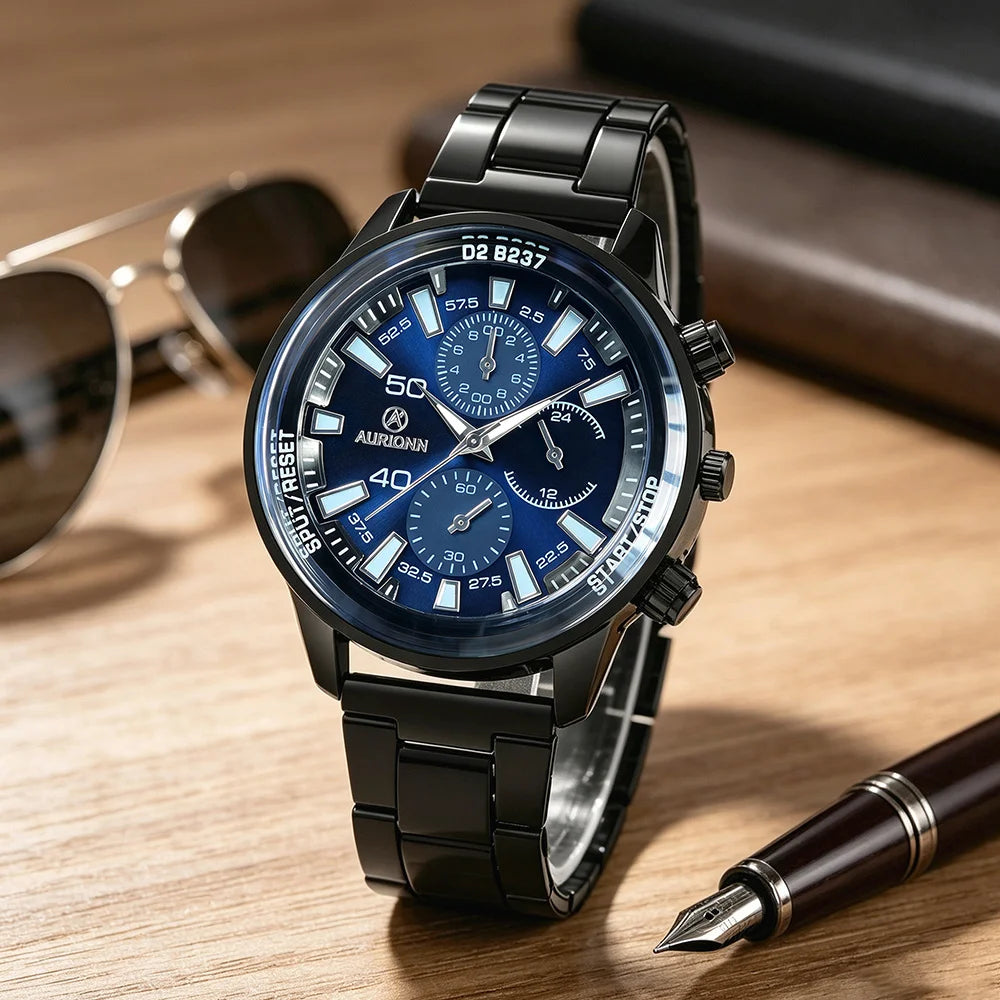 Men's Round Alloy Steel Strap Quartz Watch, Perfect for Leisure, Business, and Event Participation (No Box)