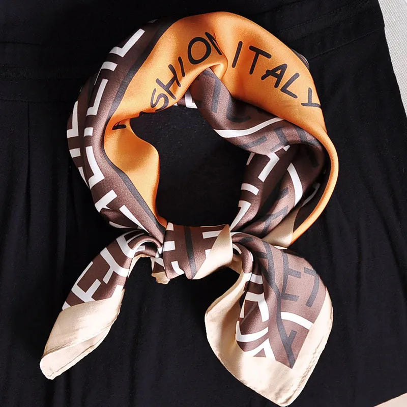Luxury Apricot Print 70*70cm Silk Square Scarf Women Soft Satin Hairband Neckerchief Tie Female Headband Foulard Bag Ribbon Gift