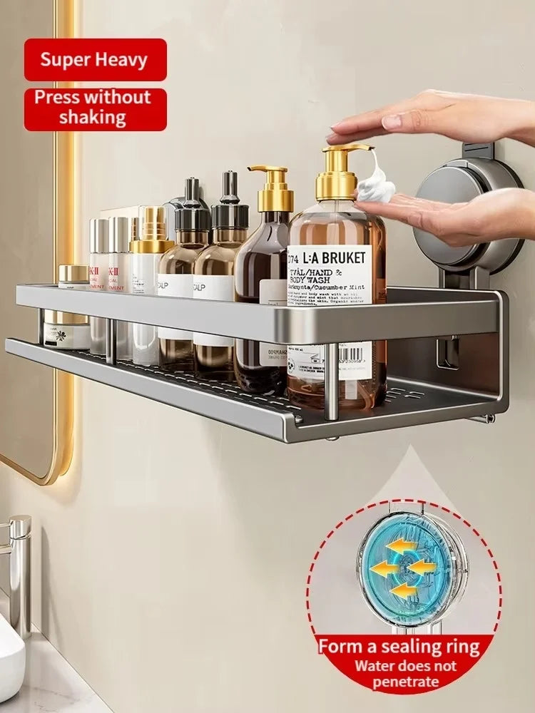 Bathroom No Drill Suction Cup Suction Rack Bathroom Shelf Toilet Space Aluminum Hanging Rack Bathroom Organizer Hang On The Wall