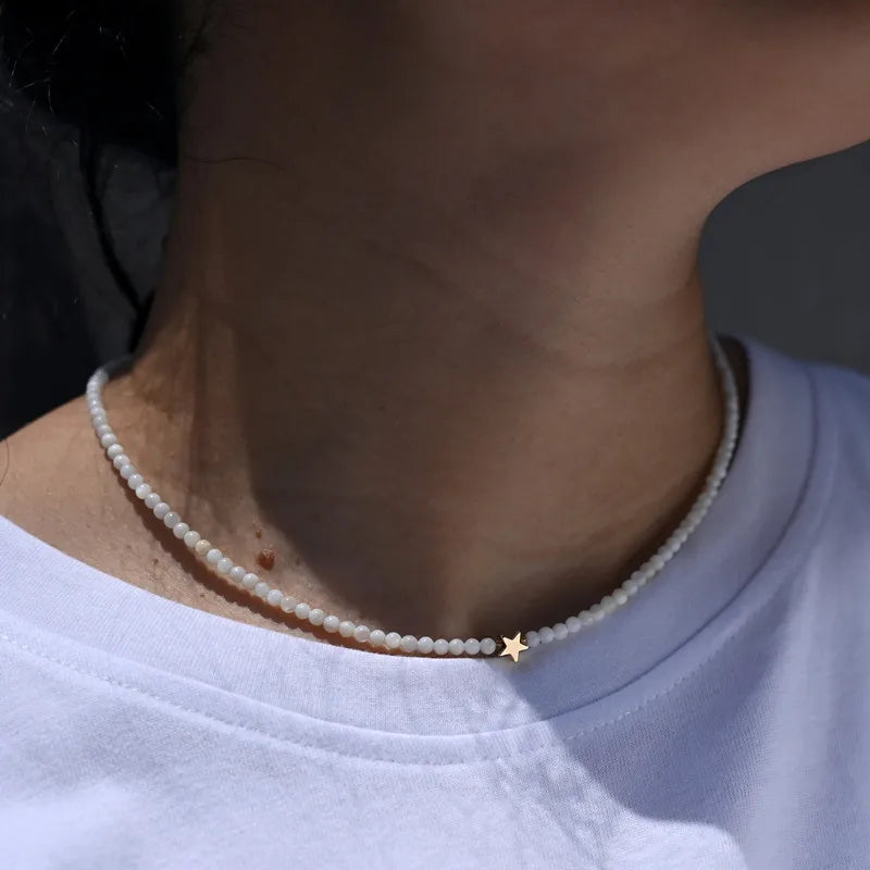 MOON GIRL Natural Shell Beads Heart Choker Fashion Stainless Steel Necklace for Women Copper Star Collares Para Mujer