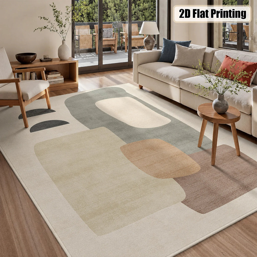 Large Abstract Geometric Area Rug, Soft Velvet Low Pile with Non-slip Dotted Backing, Machine Washable Neutral Modern Indoor Floor Carpet for Living Room Bedroom Decor