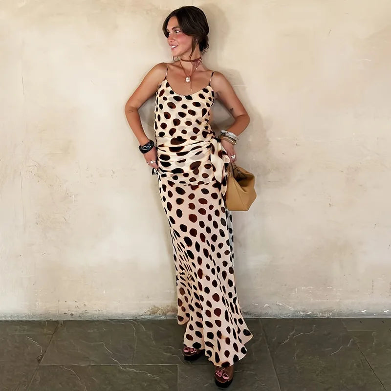 Retro Polka Dot Sexy Camisole Low Neck Vest Slim Fit High Waist Skirt Birthday Party Daily Commuting Sexy Long Skirt