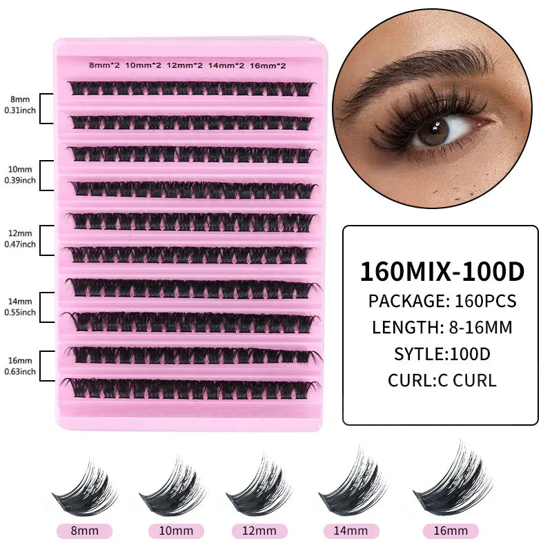 MIAOJIE 200pcs 30D Cluster False Eyelashes Set, DIY Eyelash Extensions, 0.05mm Thickness, D Curl, Mixed Lengths 8-16mm