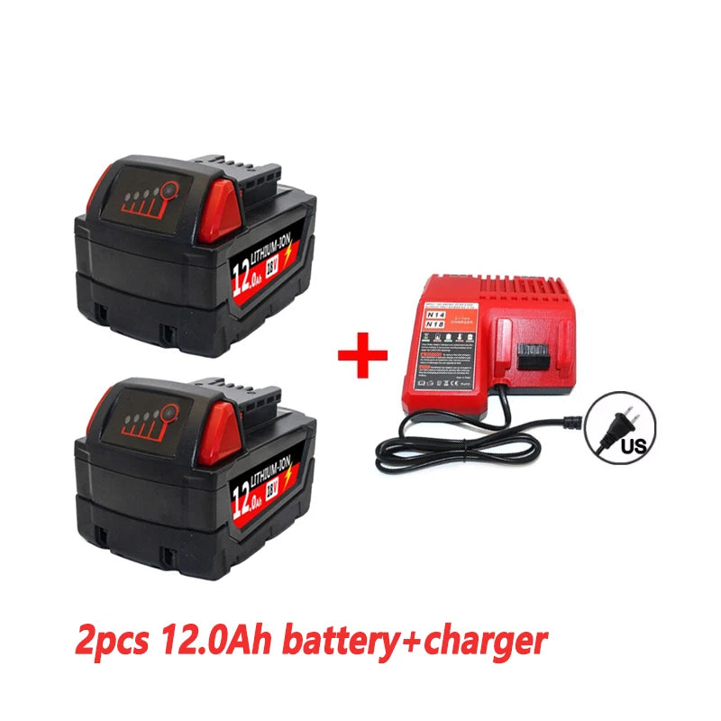 For Milwaukee M18 Power Tool Battery, Charger, BR, XC, 18V 6.0Ah M18B5, 48-11-1860, Milwaukee 18V Battery Built-in 18650 Battery