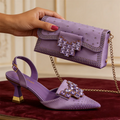 Mineral Blue Rhinestone High Heel Shoes & Matching Bag Fashionable Pointed-Toe Footwear for Women - Perfect for Parties