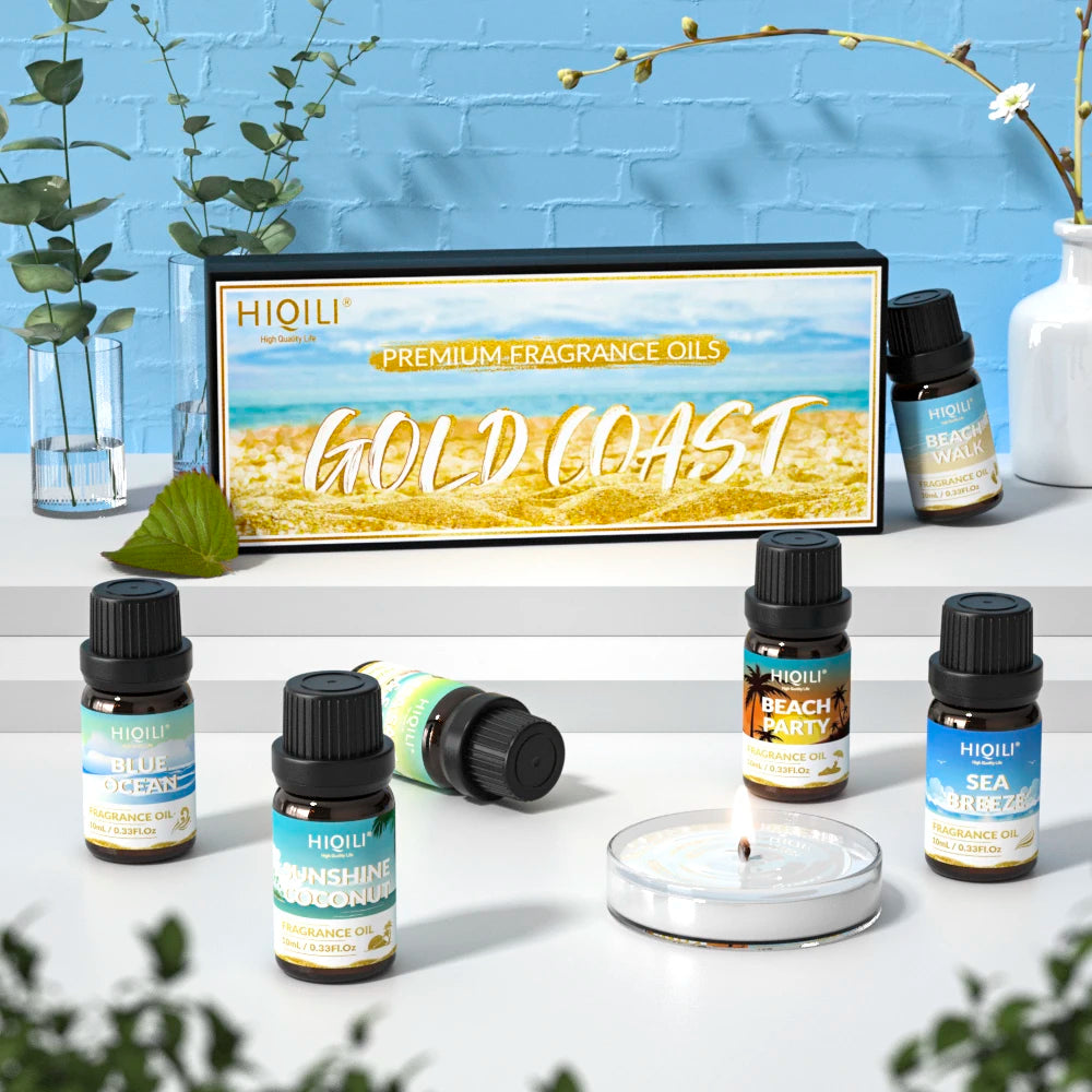 HIQILI Gold Coast Set, TOP 6 PCS Fragrance Oils Gift Set for Aromatherapy Car Home Hotel Diffuser Candles Making