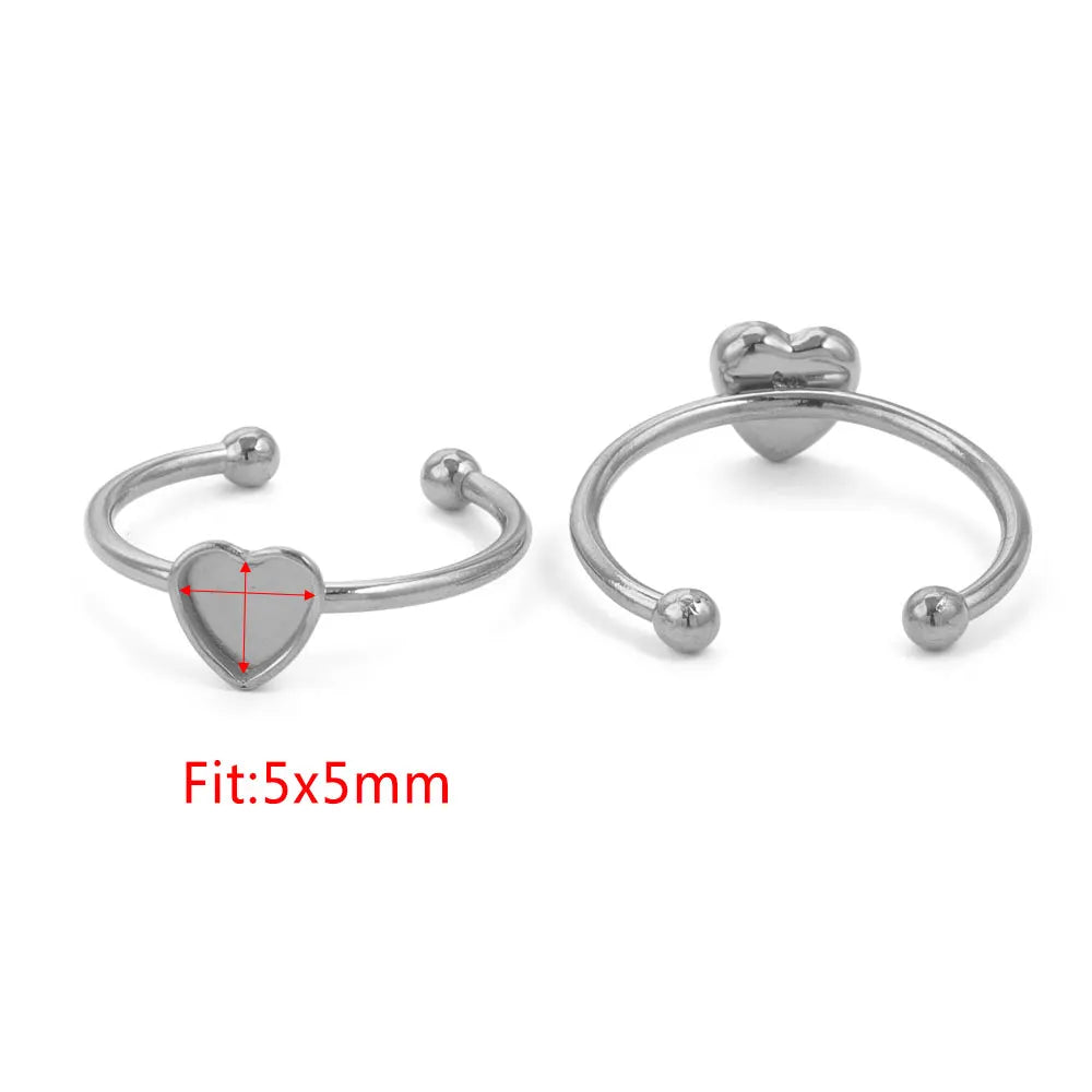 10pcs Adjustable Stainless Steel Open Ring Settings Blank Base Bezel Cabochons Rings For Jewelry Making DIY Finger Ring Blank
