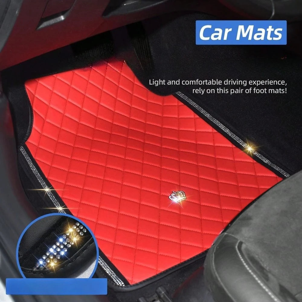 All Weather Car Floor Mats, Bling Diamond Full Leather Liners, Heavy Duty & Odorless, Fit SUVs & Sedans