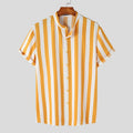 INCERUN Men Striped Shirt Stand Collar Short Sleeve Casual Men Clothing Harajuku Streetwear Summer 2023 Leisure Shirts S-5XL