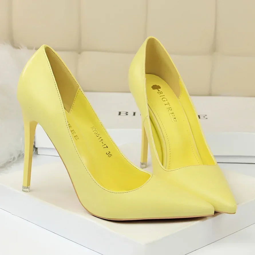 Woman Fashion Career Formal 7.5cm 10.5cm High Heels Colorful Shoes Lady Sweet Blue Yellow Wedding Scarpins Pumps Plus Size 34-43