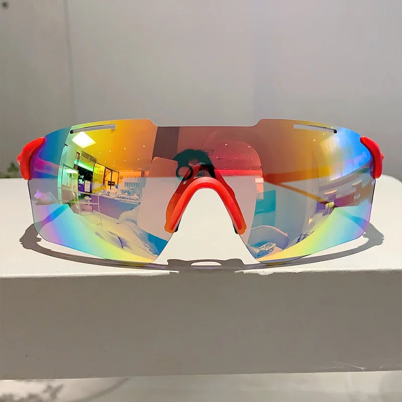 Fashion Sports Sunglasses Men Women for Hiking Cycling Glasses Cool Reflective Mirrored Wrap Rimless Sun Shades