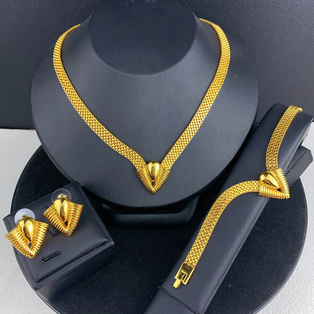 Brazilian Bridal Necklace Earrings Jewelry Set For Women Gold Plated Dubai Indian African Dubai Wedding Party Gift Jewellery
