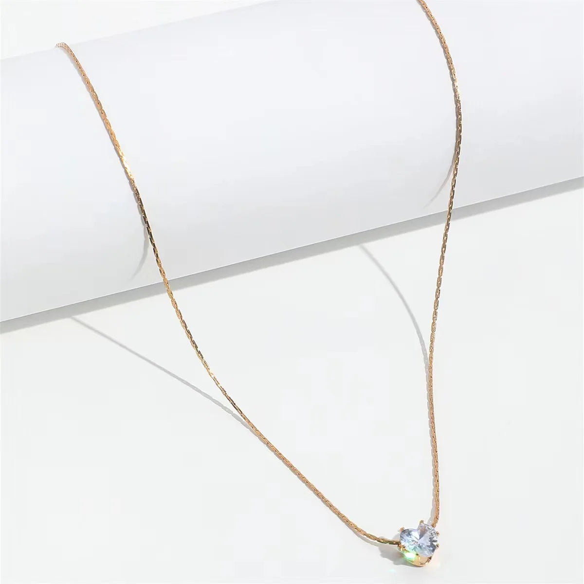 Peri'sbox Dainty Minimalist Solitaire Zircon Charm Necklace Anti Tarnish Stainless Steel Chain Round Clear Cz Stone Necklace New