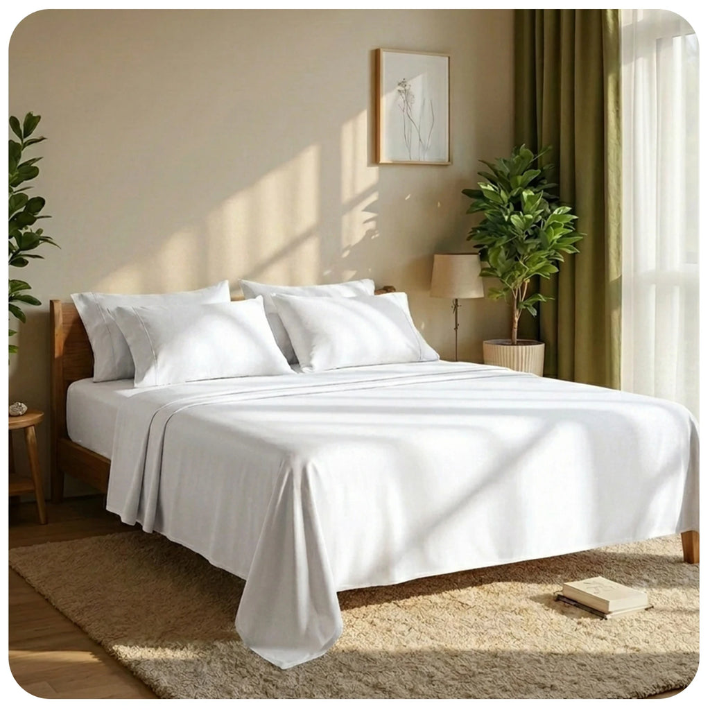 Cool & Soft Queen Size 4-Piece Bedding Set, Double-Sided Brushed Fabric, Easy Care Deep Pocket Fitted Sheet Fits Mattresses Up to 18 Inches, for Bedroom & Hotel Use, Local Warehouse Shipment, Ideal Holiday Gift