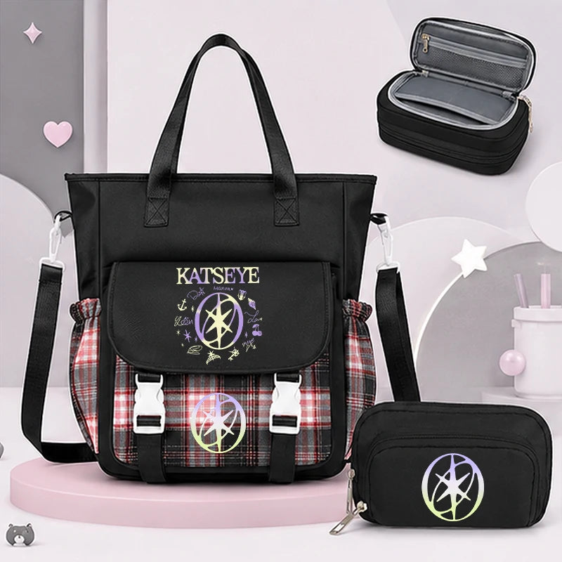 Kpop Group Katseye Backpack Set Teen Girls Back To School Gifts Korean Ulzzang Katseye Women Travel Bagpack Suit