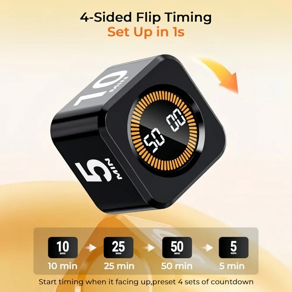 Pomodoro Timer -for Kitchen/Study/Shower Timer,Silent Flip Digital Visual egg Timer, 5/10/25/50min Cooking Gadgets Smart