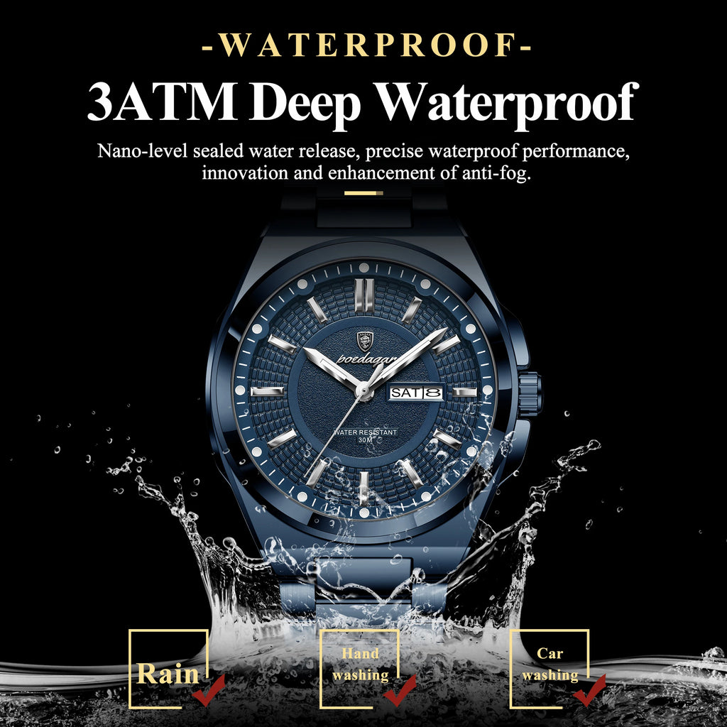 POEDAGAR Top Business Men Wristwatch Stainless Steel Waterproof Luminous Casual Man Watch Date Week Stylish Men's Quartz Watches