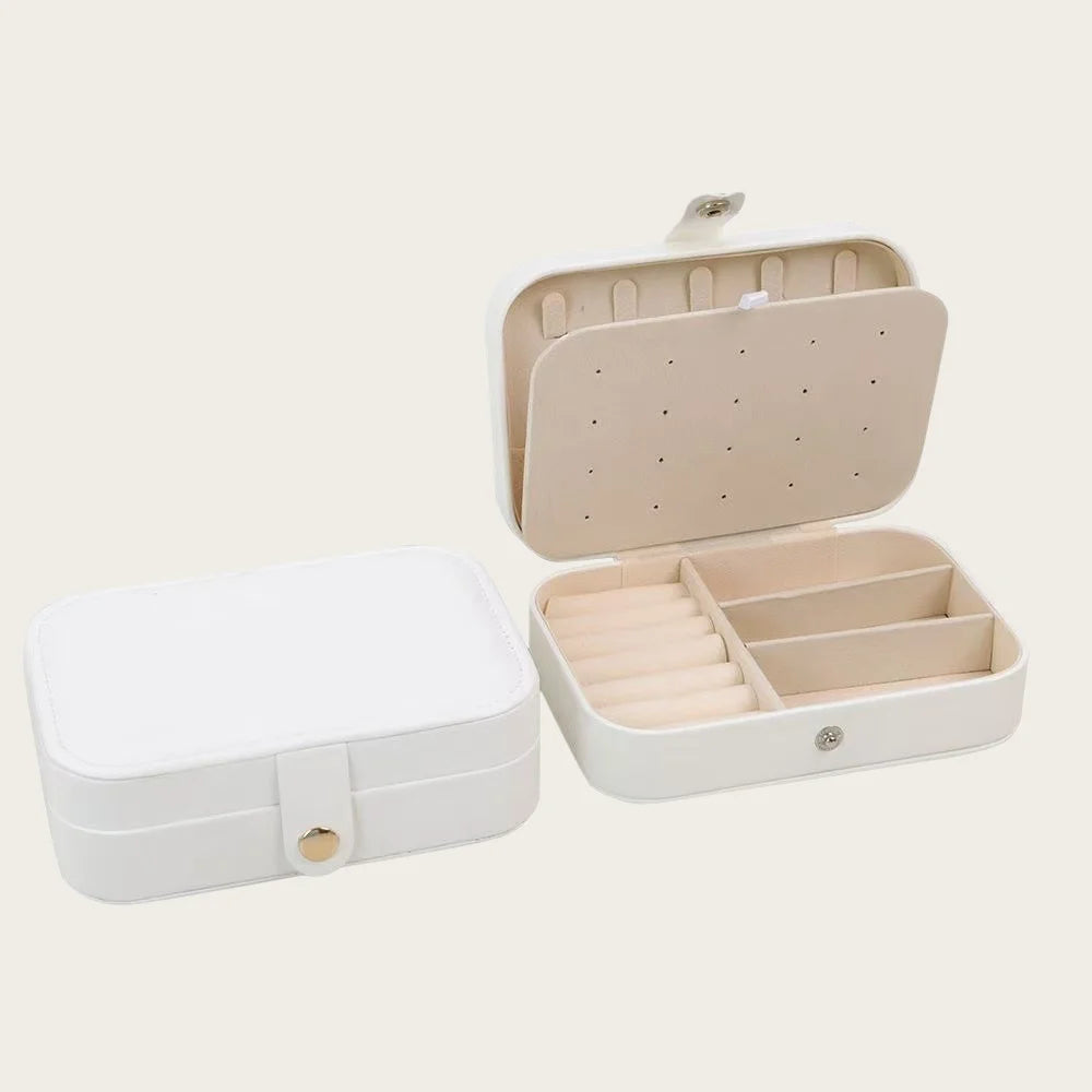 Portable Leather Travel Jewelry Storage Box Mini Organizer Case for Earrings Necklace Ring Daily Storage & Display