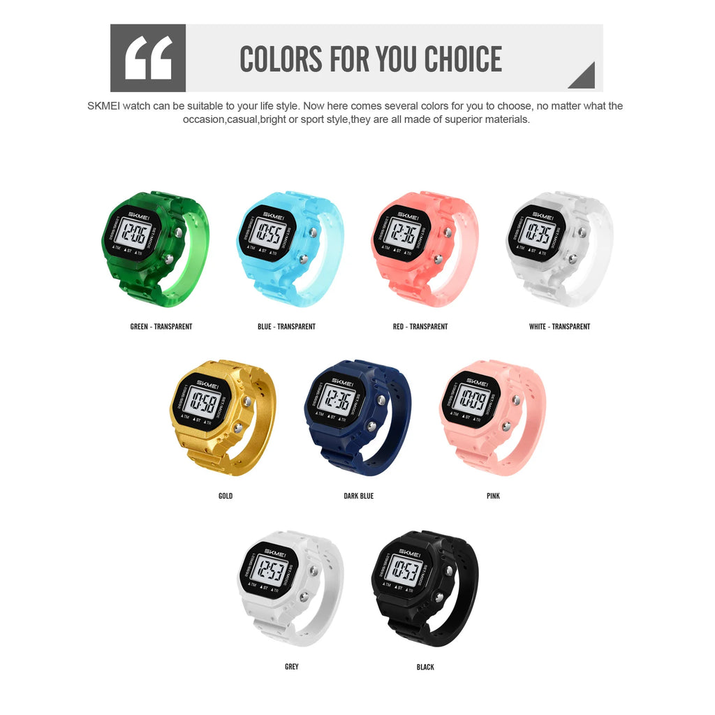 SKMEI 2699 New LED Digital Women Fashion Cool Rings Finger Watches Chronograph Plastic Watches Lady Jewelry （Cannot Adjust Size）