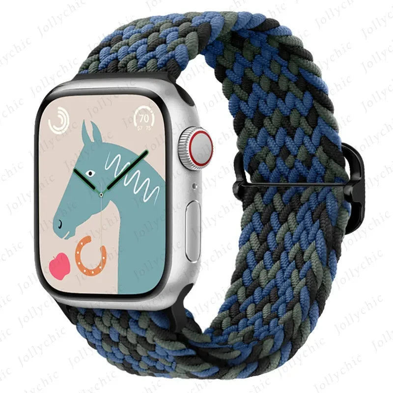 Braided Loop Strap For Apple Watch Ultra Band 49mm 44 45mm 42mm 41mm Nylon Elastic Belt Bracelet iWatch Series 9 8 7 6 5 4 SE 3