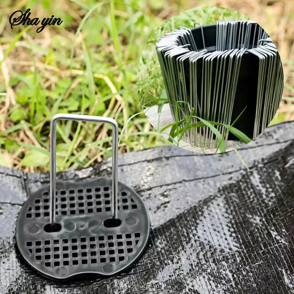 40/80Pcs U-shaped Ground Pegs with Buffer Washers for Securing Weed Landscape Fabric Netting Garden Lawn Accessories Garden Pegs