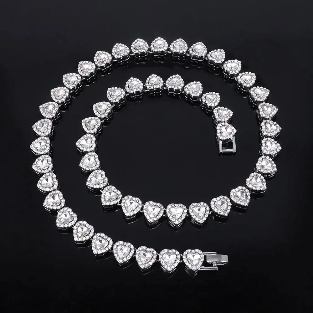 1Pcs New Heart-shaped Rhinestone Necklace Shiny Heart 20/45cm Chain Bracelet Alloy Fashion Rock Party Jewelry