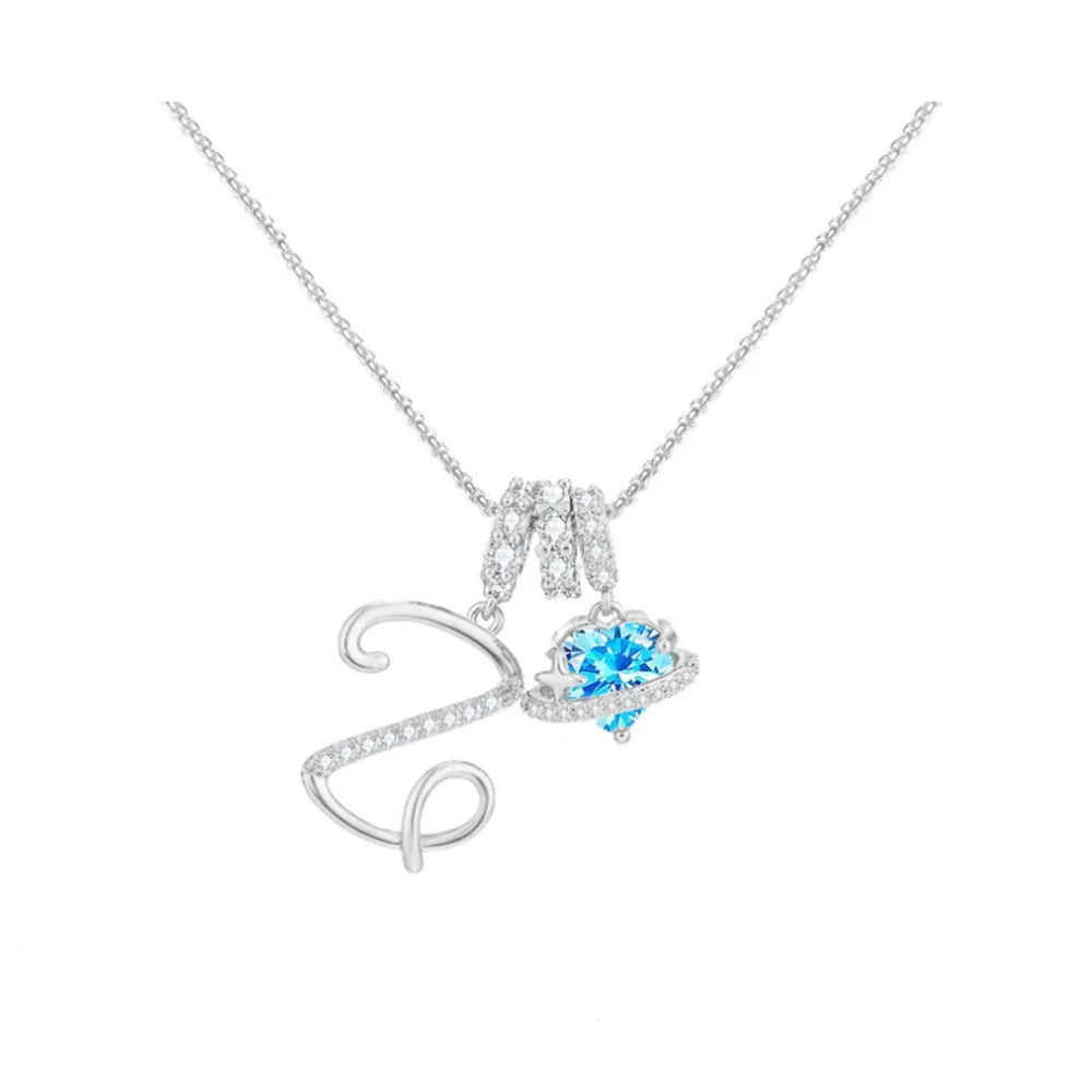 Heart-shaped Necklace with the Initial of a Lady, Zircon Pendant, English Diamond Jewelry, Suitable for Friday