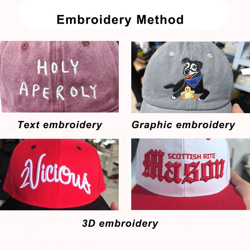 Custom Logo Embroidery Baseball Cap Diy Text Pattern Five panels Sun Hat Design Cotton Caps Wholesale Dad Hats