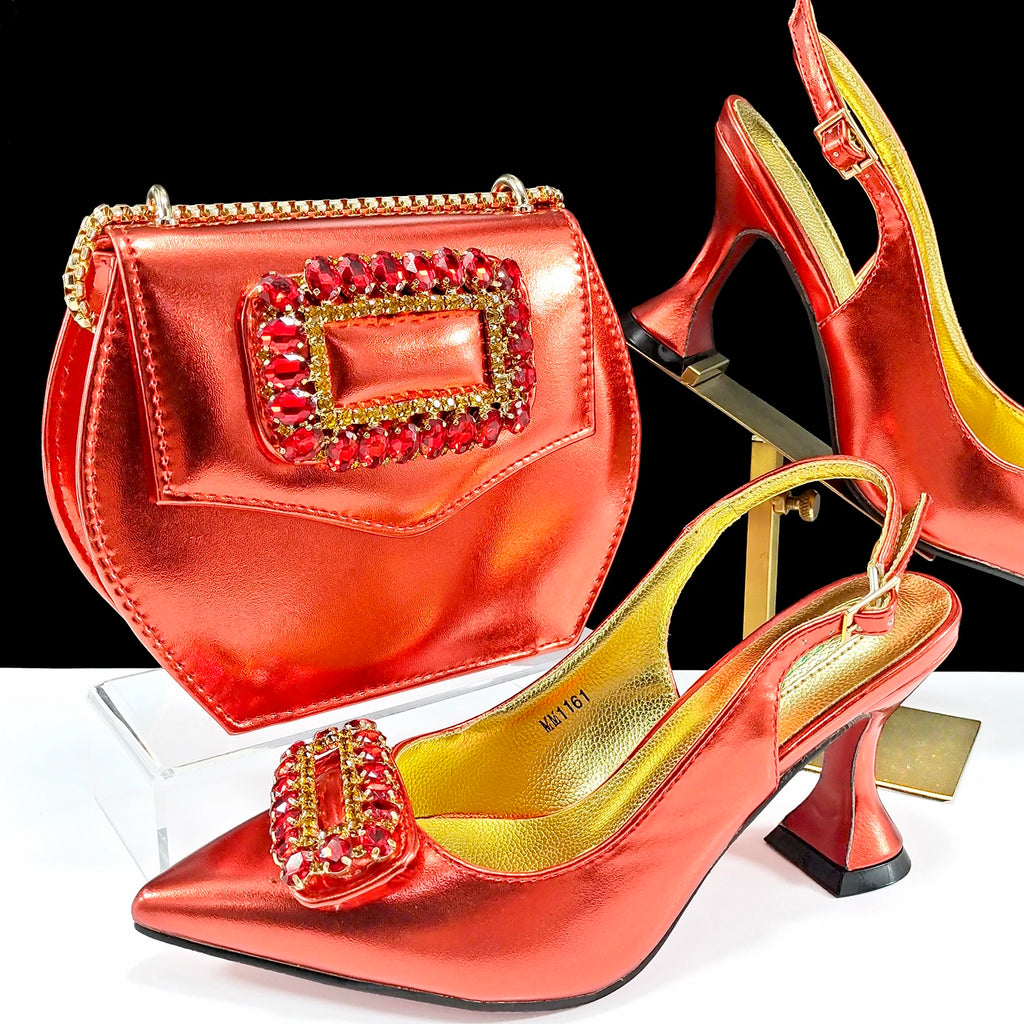 QSGFC Italian Design Rhinestone-encrusted Ladies Party Shoes And Special Bag Women High Heels Wedding Dual Purpose Bag