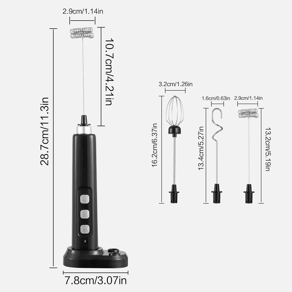 Mini USB Rechargeable Electric Frother Handheld Mixer 3 Speed Milk Whisk with Multiple Attachments for Coffee Cappuccino Latte Matcha Egg White Cream Smoothie Baking Cooking Kitchen Tool Compact Portable Design Easy to Use