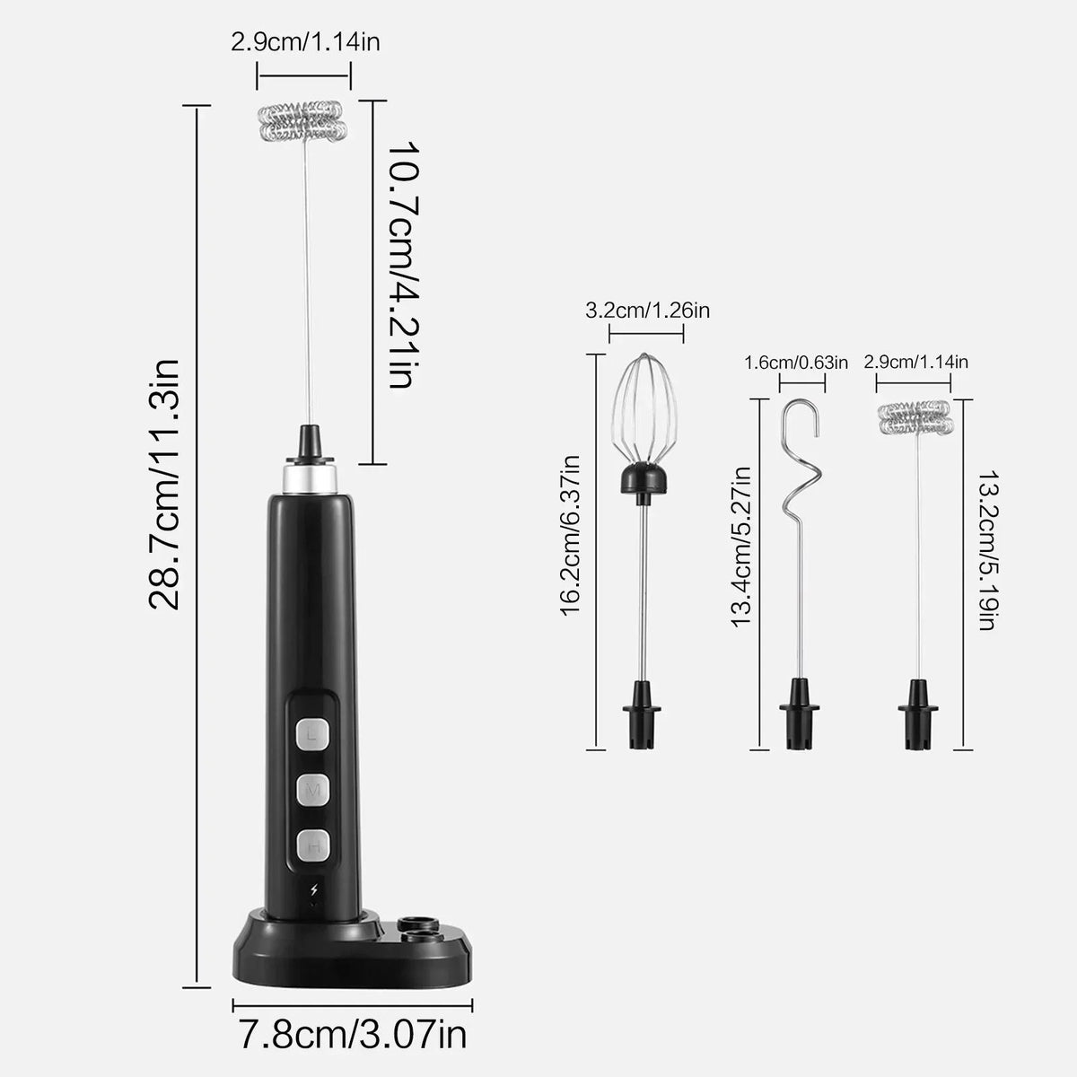 Mini USB Rechargeable Electric Frother Handheld Mixer 3 Speed Milk Whisk with Multiple Attachments for Coffee Cappuccino Latte Matcha Egg White Cream Smoothie Baking Cooking Kitchen Tool Compact Portable Design Easy to Use