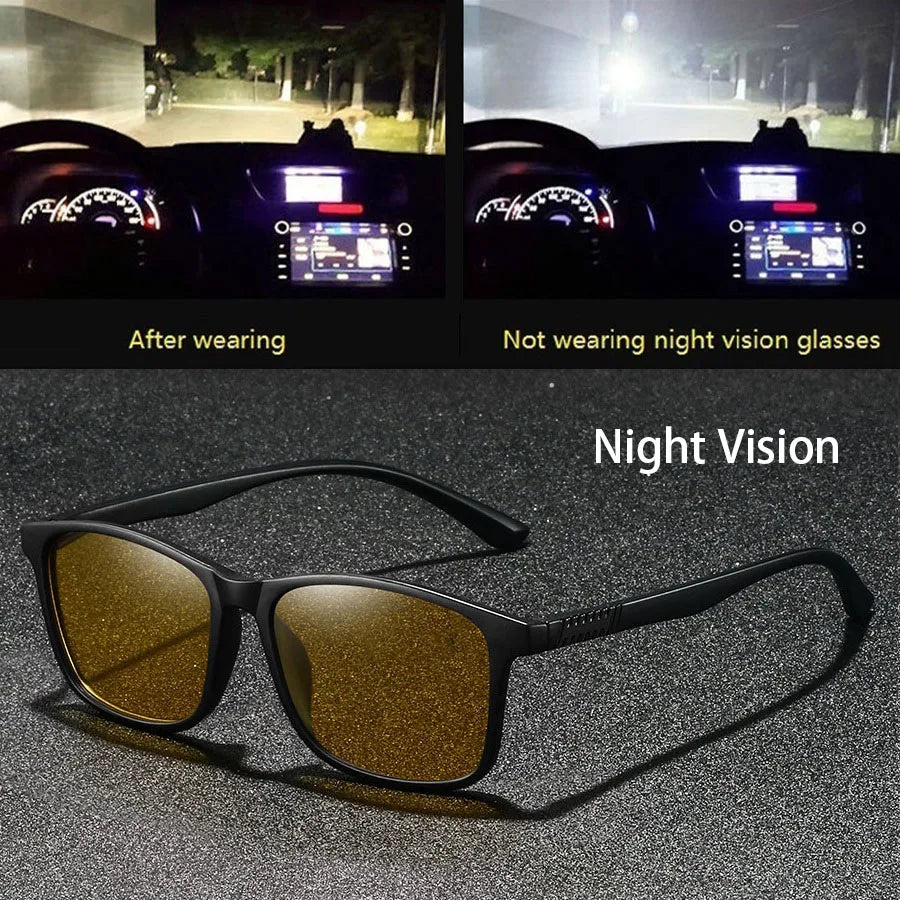 Fashion Vintage Square Frame Unisex Night Vision Glasses Reduce Visual Fatigue Lenses Anti-Glare Anti-Reflective Eyewear