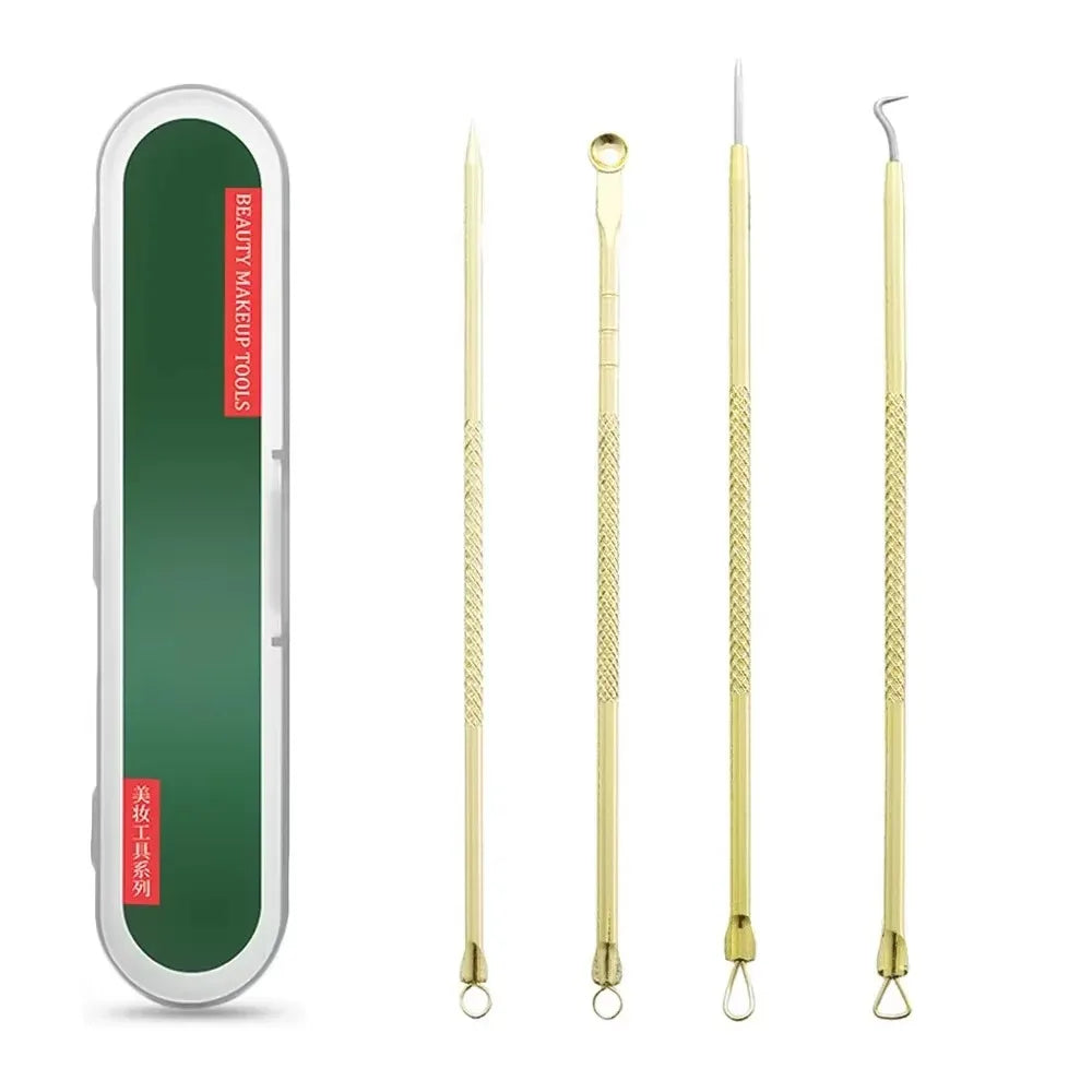 4PCS Acne Blackhead Comedone Black Spot Pimple Blemish Remover Skin Care Needle Facial Pore Cleanser Hook Beauty Cleaning Tool