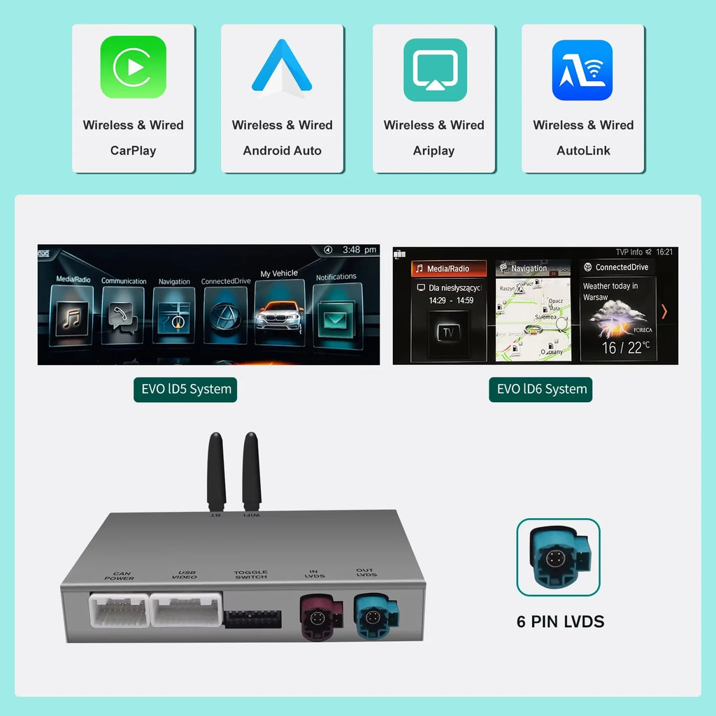 Wireless CarPlay Android Auto for BMW Series 6 F06 F12 F13 G32 2010-2020 CIC NBT EVO System with Mirror Link GPS BT Function