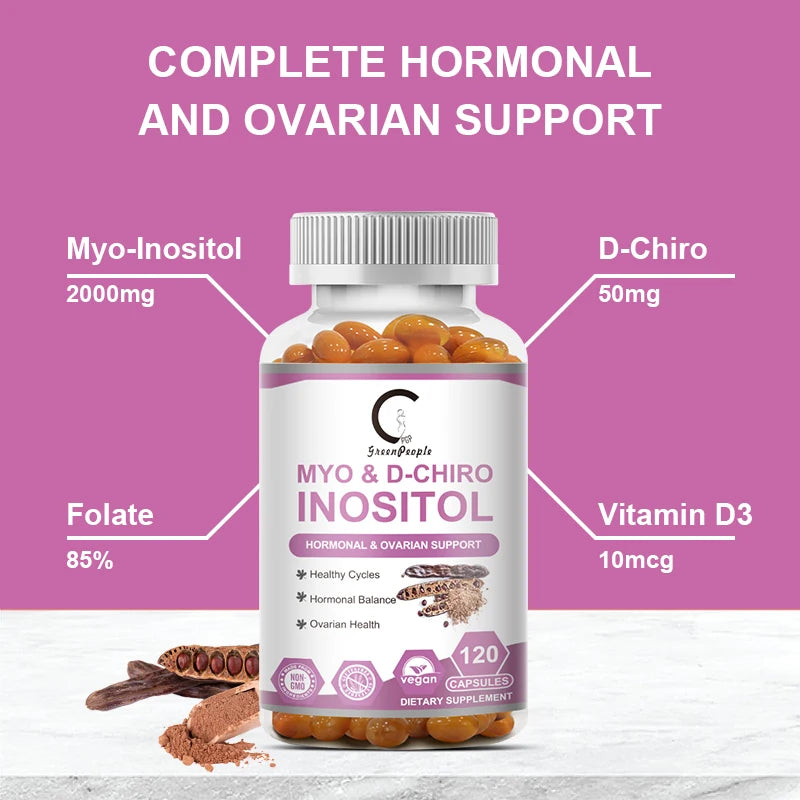Myo Inositol & D-Chiro Inositol Supplements,Support Fat Metabolism,Healthy Ovarian & Liver Function Support,120 Capsules