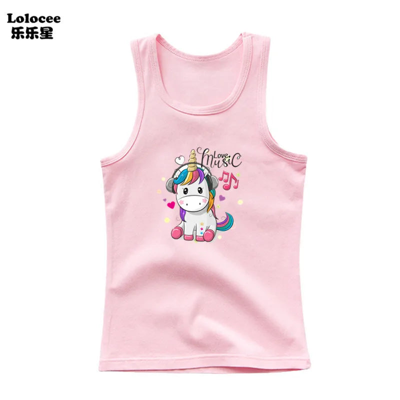 Kids Girl Cute Unicorn Singlet Summer Baby Girls Cotton Tops Toddler Clothes Children Sleeveless Cartoon T-shirts