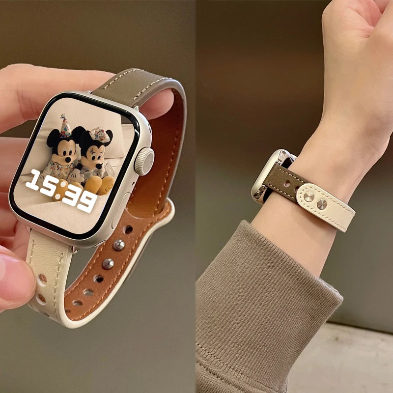 Thin Leather Strap for Apple Watch Band 10 9 8 46mm 42mm 41mm 44mm 45mm 38/40mm Women Watchband Bracelet Belt iWatch 7 SE 6 5 4
