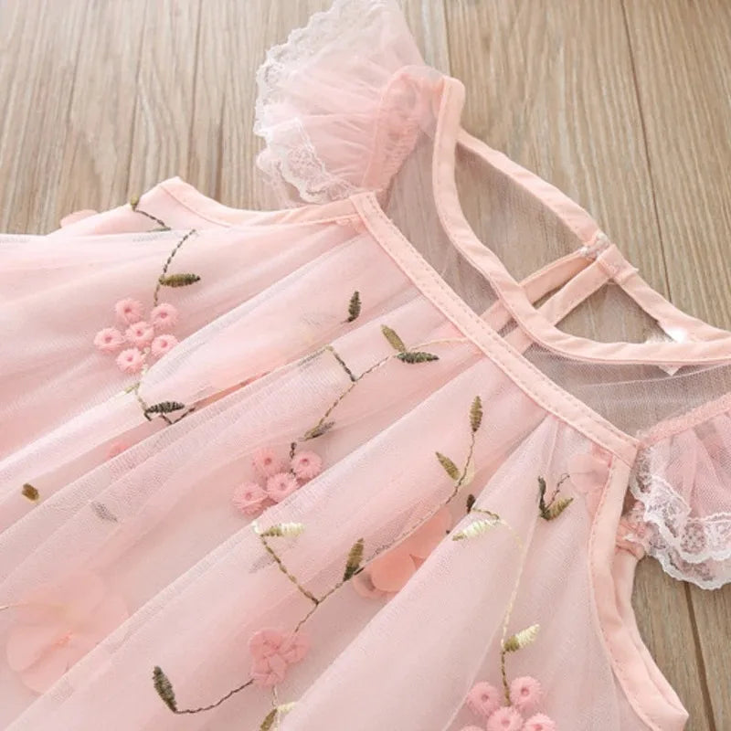 Bear Leader Girls Clothes 2025 Girl Dress New Fashion Princess Clohtings Sweet Flower Embroidery Mesh Dress For 2-6 Years