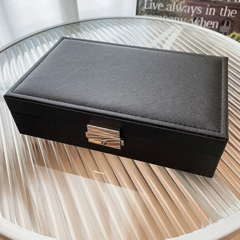 Large Square Jewelry Box Solid Color Leather Lock Boxes Earrings Necklace Bracelet Storage Display Boxes Travel Portable N