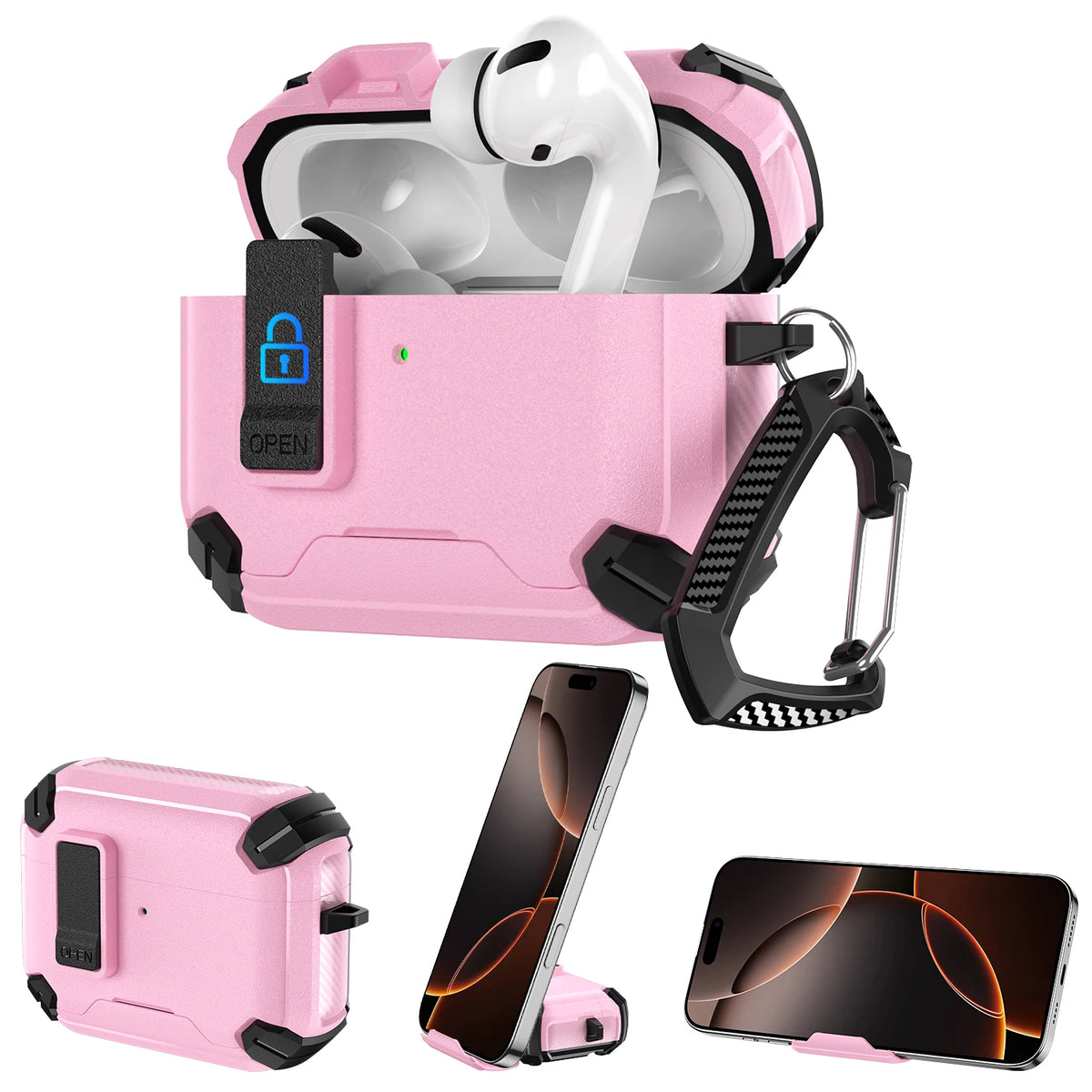 New Security Lock Case For AirPods Pro 3 Pro2 Pro 4 Cover TPU PC Phone Stand Design Protective Cases Fundas Earphone Accessories