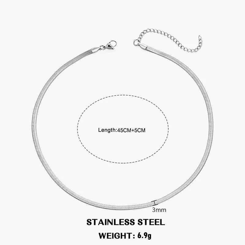 Hot Classic Unisex Flat Snake Chain Choker Necklace For Women Stainless Steel Herringbone Gold Silver Color Fashion Jewelry Gift