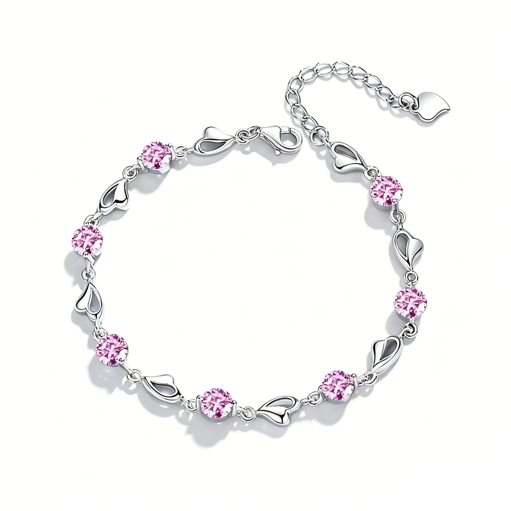 LYEE CYEE 925 Sterling Silver Heart Shaped Bracelet For Women vintage style Pink Moissanite Charm Bracelets Original Party Jewelry
