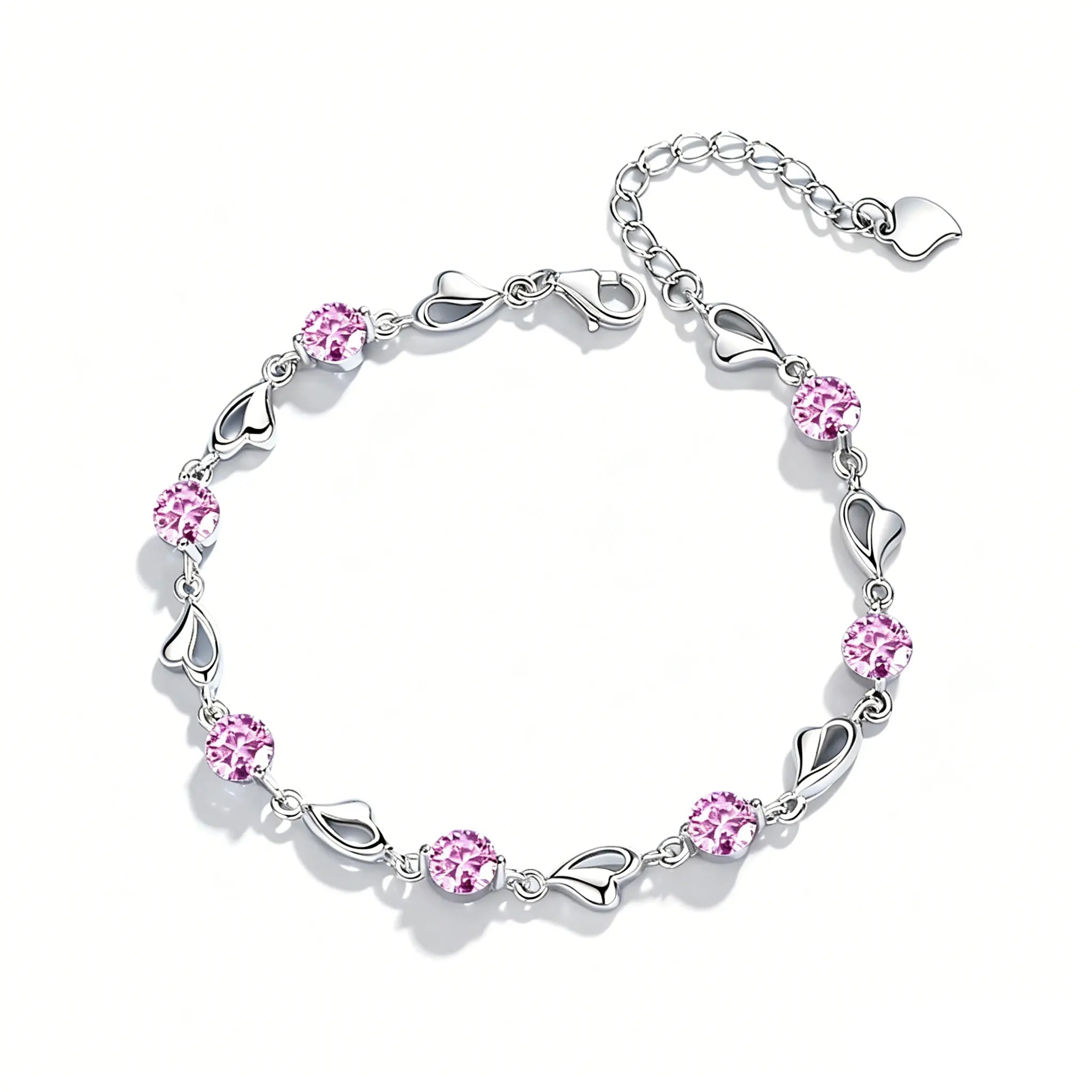 LYEE CYEE 925 Sterling Silver Heart Shaped Bracelet For Women vintage style Pink Moissanite Charm Bracelets Original Party Jewelry