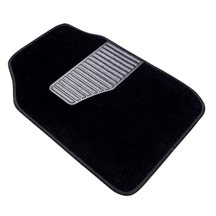 Universal Fit Anti-Slip Carpet Floor Mats, Full Set for Car, SUV, Van and Truck, 4 count, Black, 25"L x 17.5"W Front,13"L x 17.