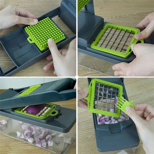 16 in 1 Vegetable Chopper Multifunctional Food Slicer Dicer Fruit Cutter Shredder Grater Peeler Manual Vegetable Cutting Tool Kitchen Gadgets for Potato Onion Carrot Cucumber Salad Preparation