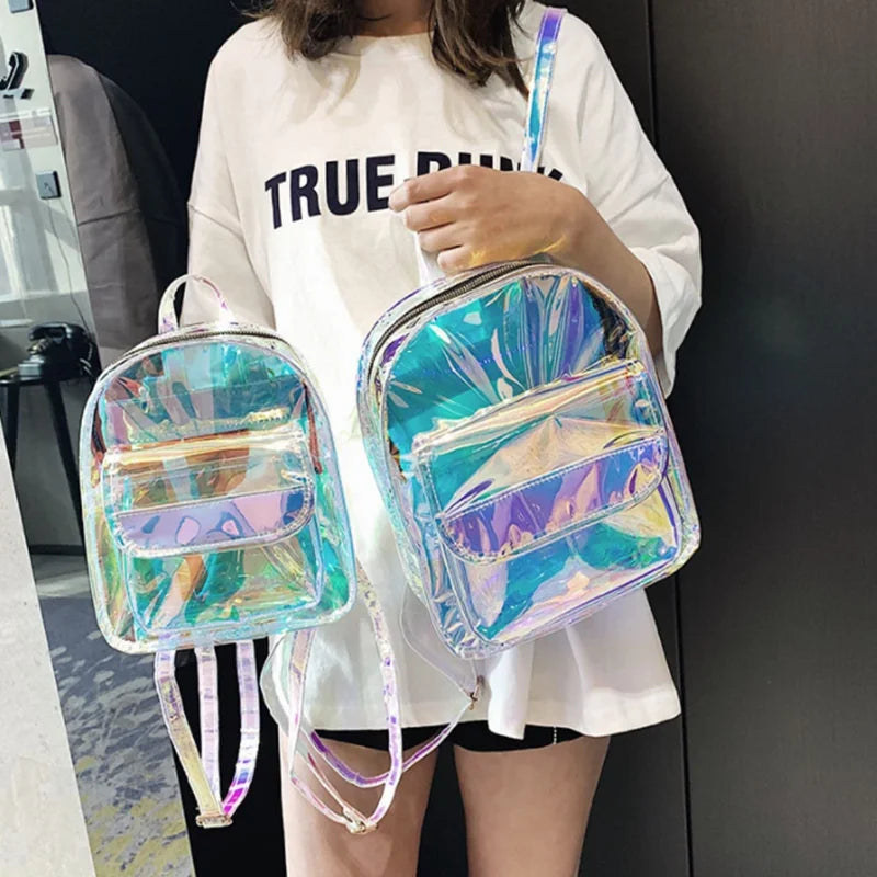 PVC Transparent Clear Women Backpack Ita Bag Harajuku School Bag For Teen Girls Rucksack Kawaii Backpack Holographic Backpack